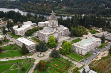 Aerial view of West Capitol Campus in Olympia