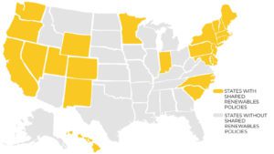 Map of shared renewables policies in the US