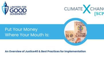 Title slide for the Justice40 Initiative webinar hosted by Climate XChange and L4GG