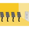 Image of solar panels with legs standing in line waiting to be plugged into an outlet to symbolize interconnection standards.