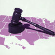 Gavel resting on top of United States map