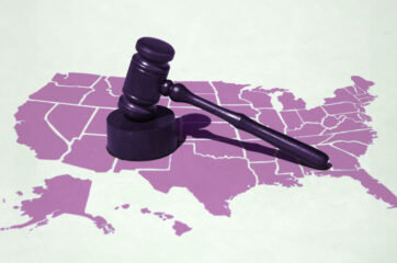 Gavel resting on top of United States map