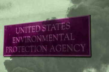 Sign that says United States Environmental Protection Agency with smoke covering it